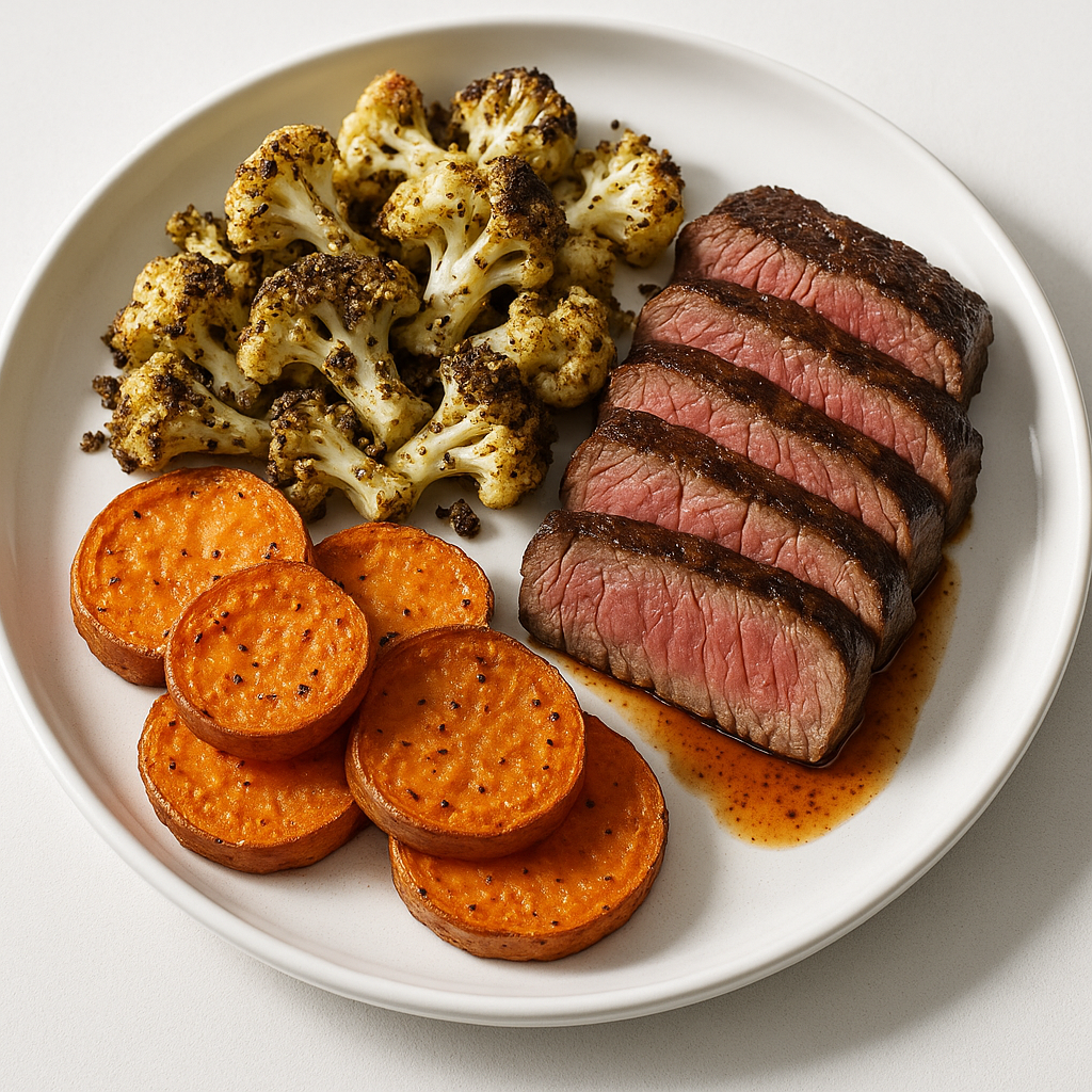 Beef with Za'atar Cauliflower and Sweet Potatoes